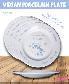 4 pcs set Dinner plate - This meal was vegan - porcelain